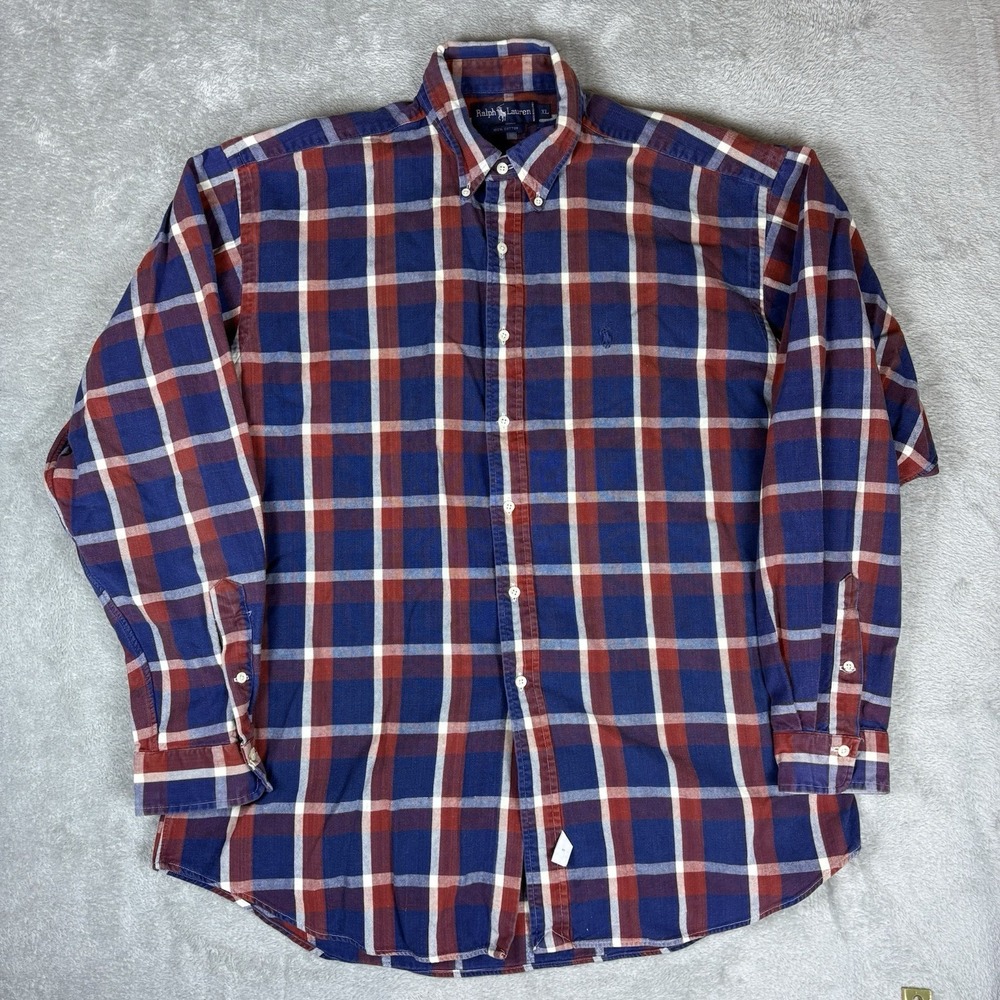 Ralph Lauren‎ Shirt Mens XL Red Blue Plaid Flannel 100% Cotton Button Down